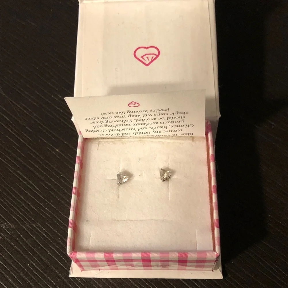 Silver Heart Stud Earrings -Kids Jewelry